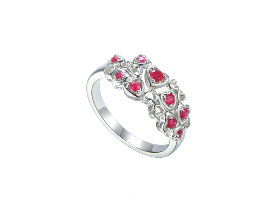 Ruby and Silver Love Hearts Ring 9330R