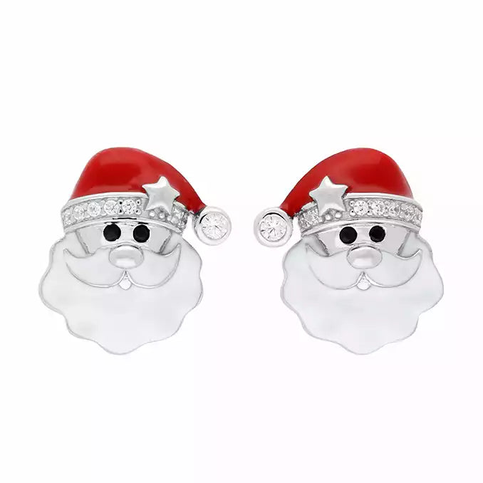 Silver Enamel Santa Earrings H4254C