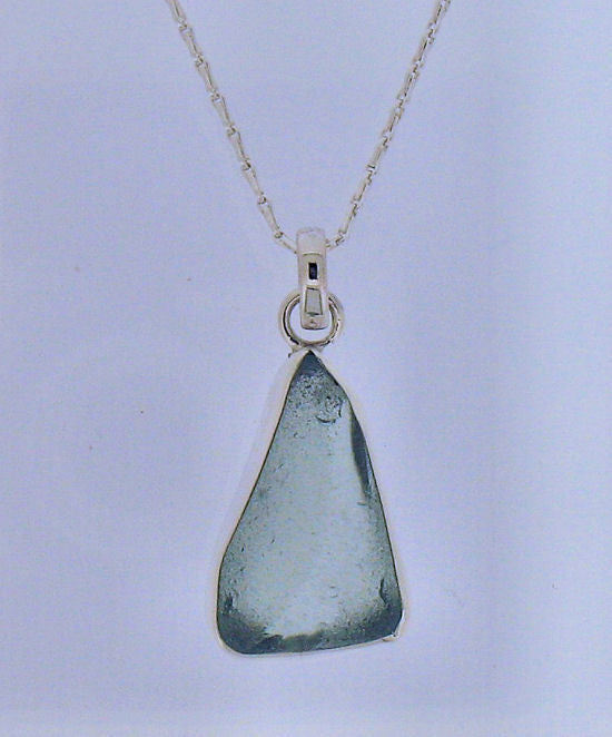 Whitby Sea Glass (aqua blue) and Silver Pendant on Chain SG8623B