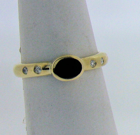 Whitby Jet and Diamond Gold Ring NR19